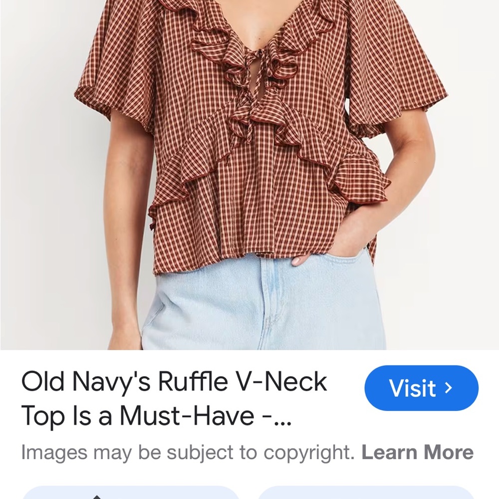 Old Navy Women's Checkered Brown Ruffle Blouse